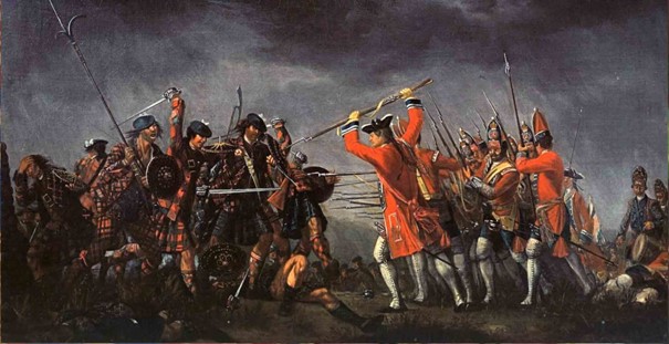 Bătălia de la Culloden, așa cum a fost descrisă de David Morier, 1746