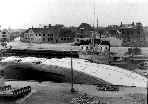 Portul Nexø în mai 1945, după raidul aerian sovietic