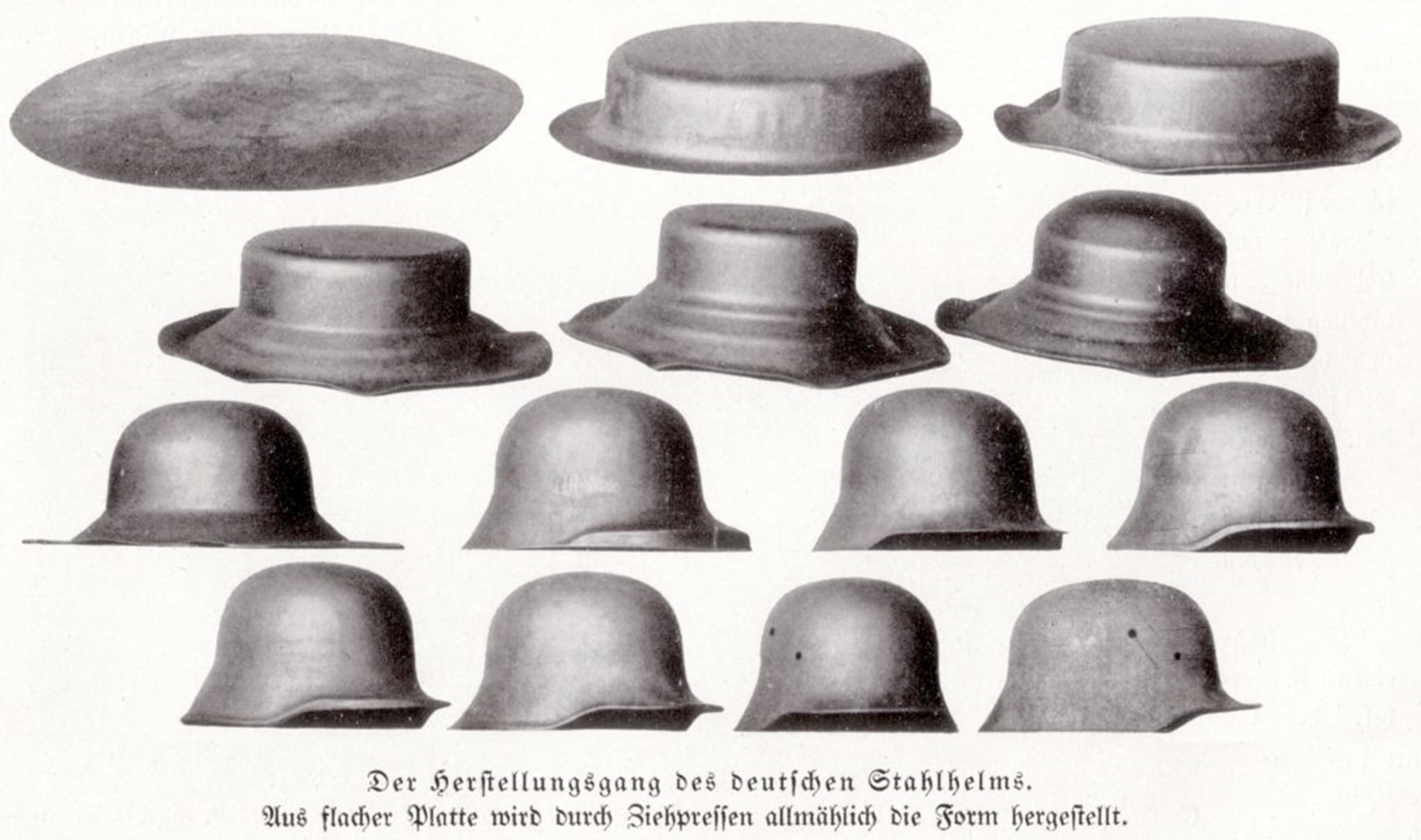 O ilustrație germană arată modul de fabricare a Stahlhelm-ului